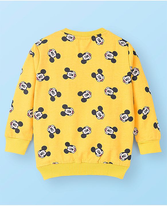 Babyhug Cotton Knit Full Sleeves Sweatshirt With Mickey Mouse Graphics - Yellow & Blue