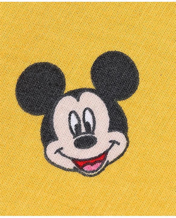 Babyhug Cotton Knit Full Sleeves Sweatshirt With Mickey Mouse Graphics - Yellow & Blue