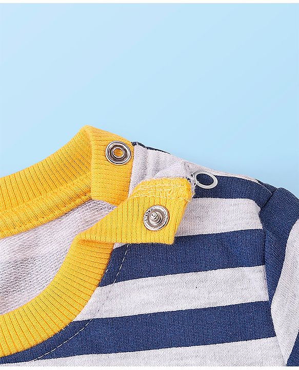 Babyhug Cotton Knit Full Sleeves Sweatshirt With Mickey Mouse Graphics - Yellow & Blue