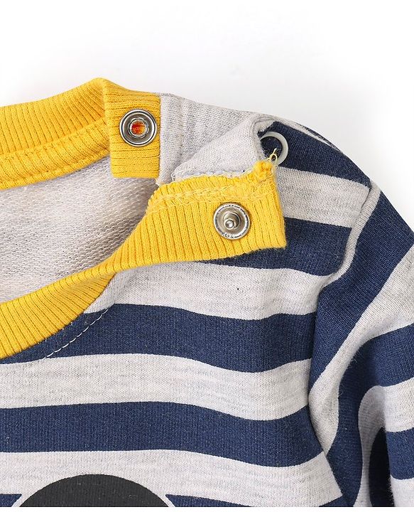 Babyhug Cotton Knit Full Sleeves Sweatshirt With Mickey Mouse Graphics - Yellow & Blue