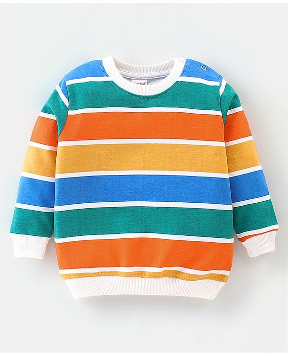 Babyhug Cotton Full Sleeves Sweatshirt With Text & Stripes Graphics Pack Of 2 - Multicolour