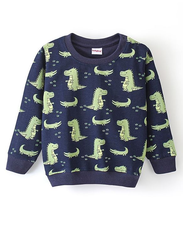Babyhug Cotton Knit Full Sleeves Sweatshirt Dino Print Pack of 2 - Blue & Yellow