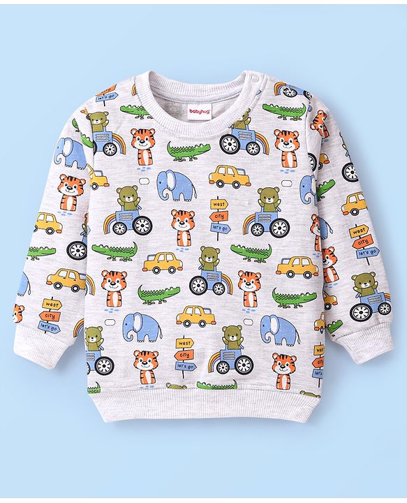 Babyhug Cotton Full Sleeves Graphic Tiger Print Sweatshirts Pack of  2 - White Melange & Yellow