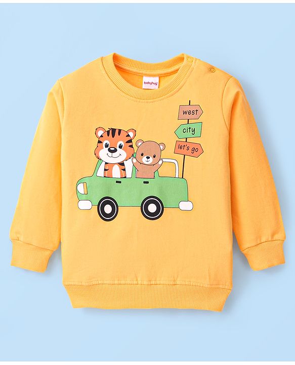 Babyhug Cotton Full Sleeves Graphic Tiger Print Sweatshirts Pack of  2 - White Melange & Yellow