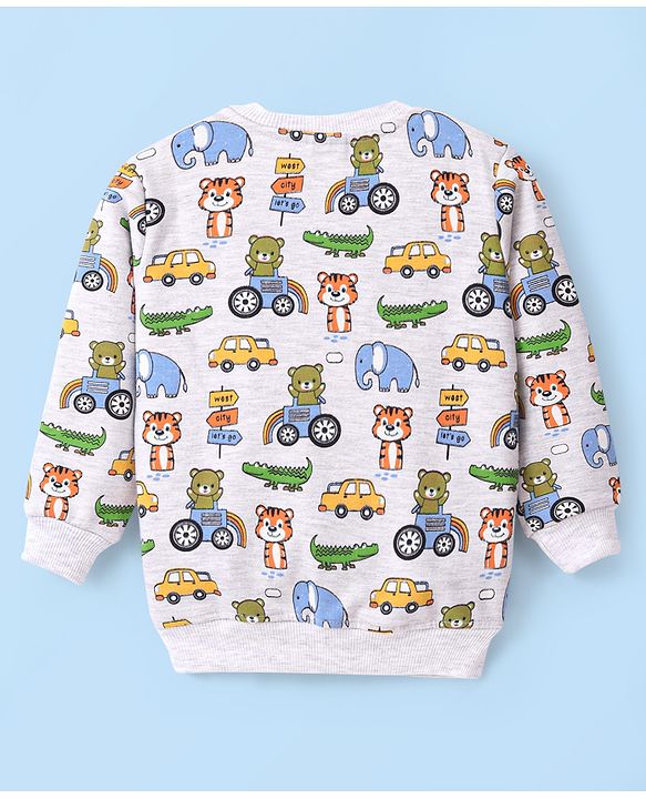 Babyhug Cotton Full Sleeves Graphic Tiger Print Sweatshirts Pack of  2 - White Melange & Yellow