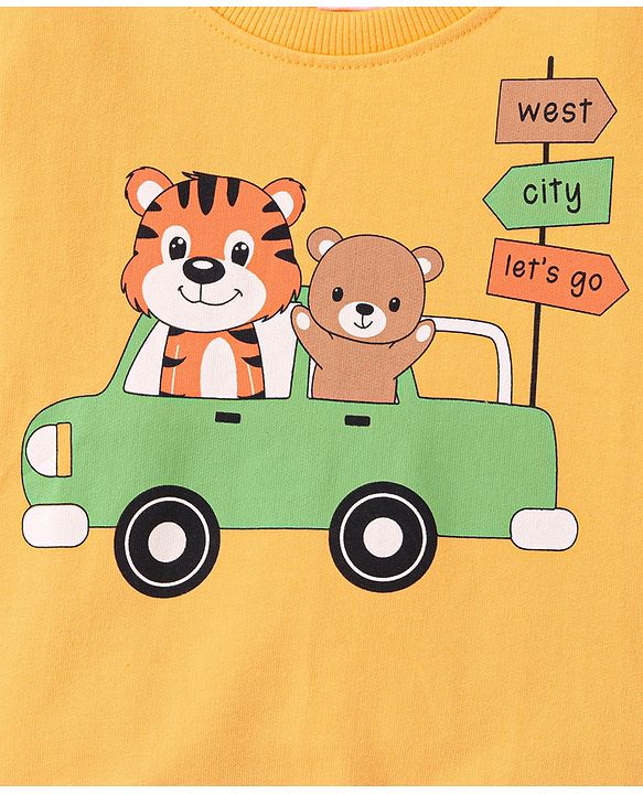 Babyhug Cotton Full Sleeves Graphic Tiger Print Sweatshirts Pack of  2 - White Melange & Yellow