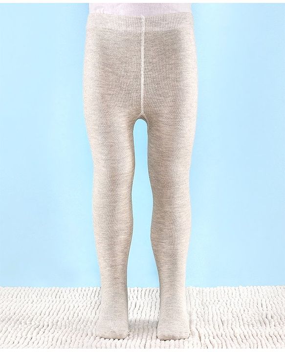 Cutewalk by Babyhug Non Terry Footed Anti Bacterial Solid Tights - Ecru Melange