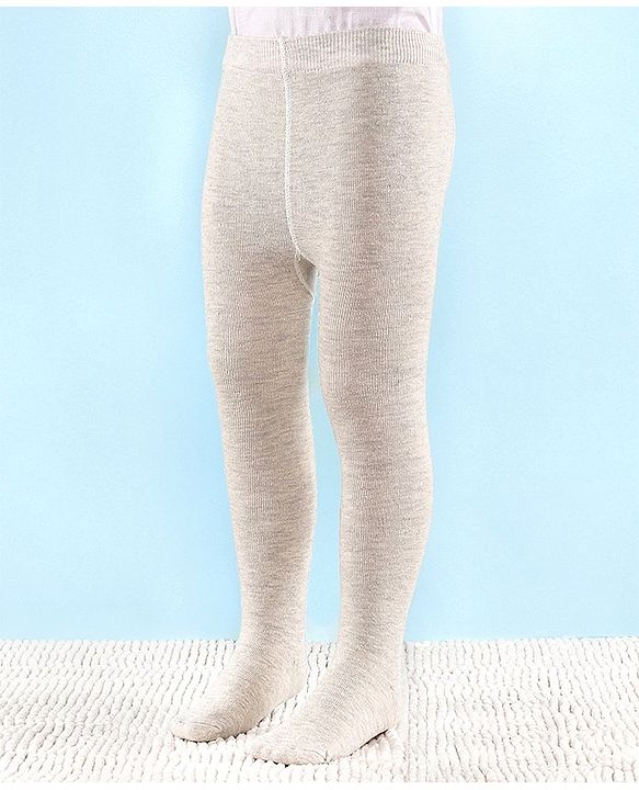 Cutewalk by Babyhug Non Terry Footed Anti Bacterial Solid Tights - Ecru Melange