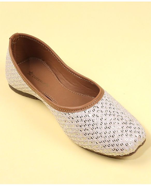 Cute Walk by Babyhug Slip On Mojaris With Sequins Detailing -Gold