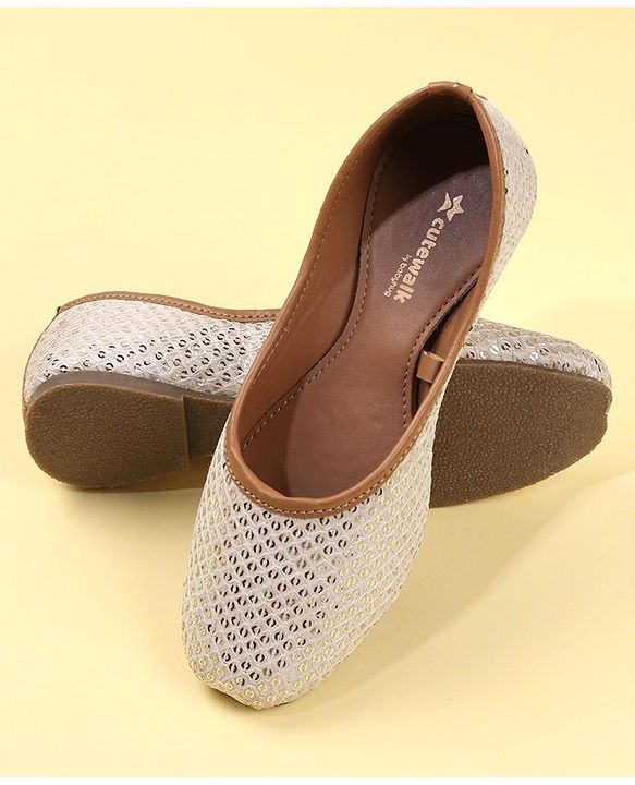 Cute Walk by Babyhug Slip On Mojaris With Sequins Detailing -Gold