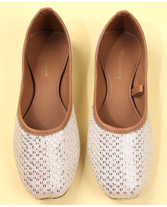 Cute Walk by Babyhug Slip On Mojaris With Sequins Detailing -Gold