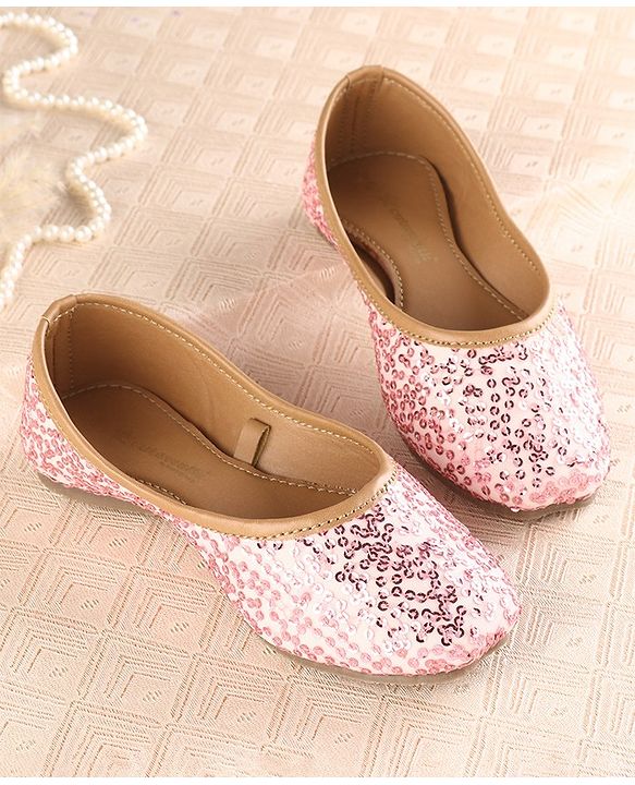 Cute Walk by Babyhug Slip On Mojaris with Sequins Detailing - Pink