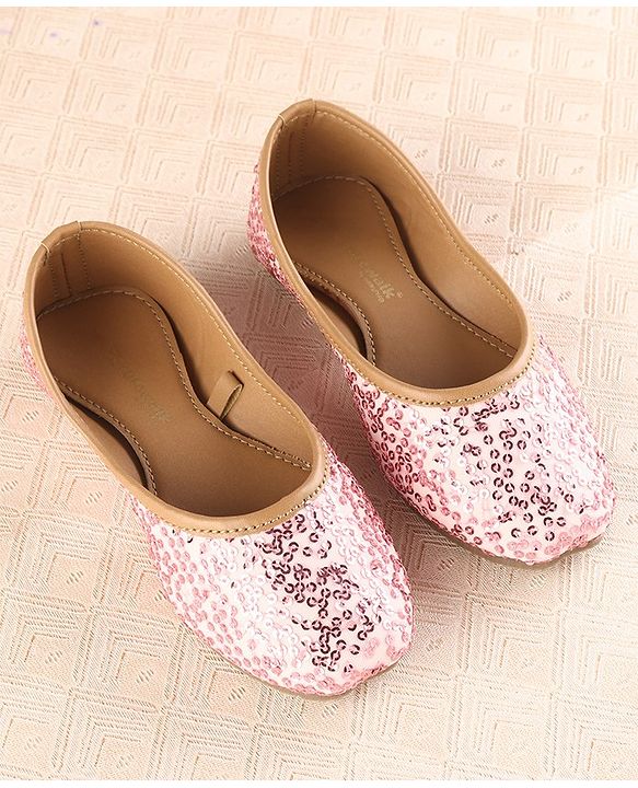 Cute Walk by Babyhug Slip On Mojaris with Sequins Detailing - Pink