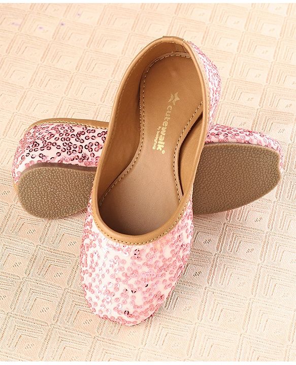 Cute Walk by Babyhug Slip On Mojaris with Sequins Detailing - Pink