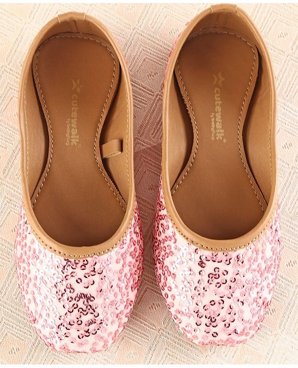 Cute Walk by Babyhug Slip On Mojaris with Sequins Detailing - Pink