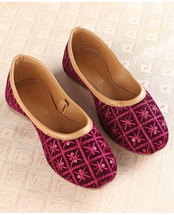 Cute Walk by Babyhug Slip On Mojaris with Sequins & Embroidery Detailing - Purple