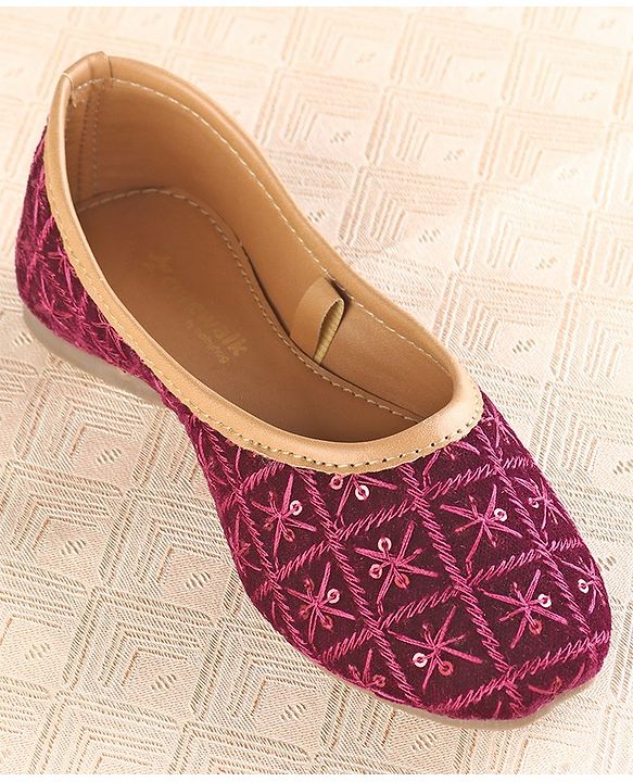 Cute Walk by Babyhug Slip On Mojaris with Sequins & Embroidery Detailing - Purple
