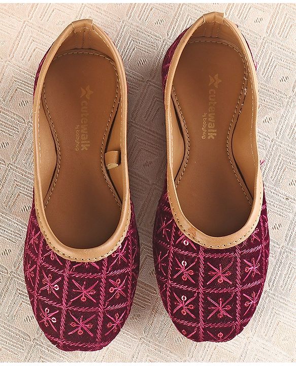 Cute Walk by Babyhug Slip On Mojaris with Sequins & Embroidery Detailing - Purple