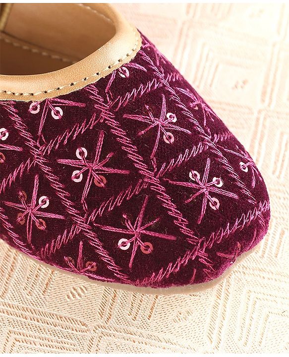 Cute Walk by Babyhug Slip On Mojaris with Sequins & Embroidery Detailing - Purple