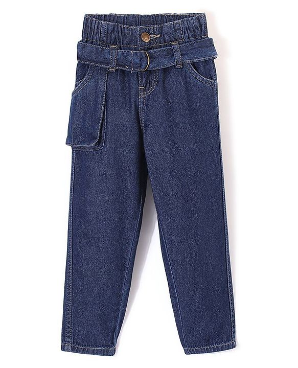 Babyhug 100% Cotton Full Length Washed Denim Jeans - Blue