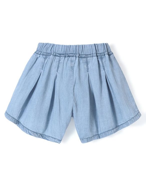 Babyhug 100% Cotton Mid Thigh Length Washed Stretchable Denim Shorts Butterfly Embroidery - Blue