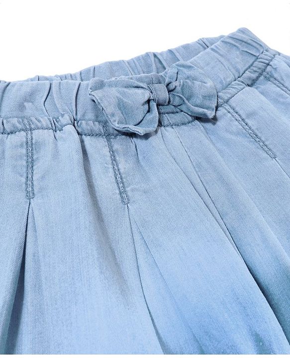 Babyhug 100% Cotton Mid Thigh Length Washed Stretchable Denim Shorts Butterfly Embroidery - Blue