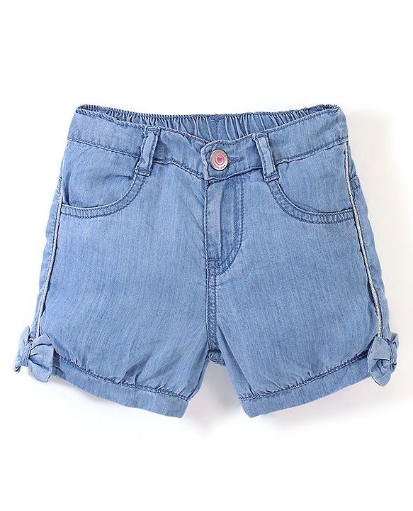 Babyhug Cotton Mid Thigh Length Washed Denim Short with Utility Pockets - Blue