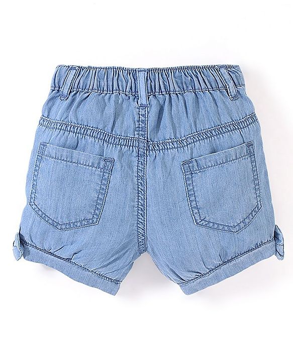 Babyhug Cotton Mid Thigh Length Washed Denim Short with Utility Pockets - Blue