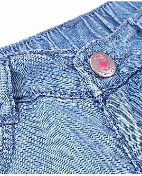 Babyhug Cotton Mid Thigh Length Washed Denim Short with Utility Pockets - Blue