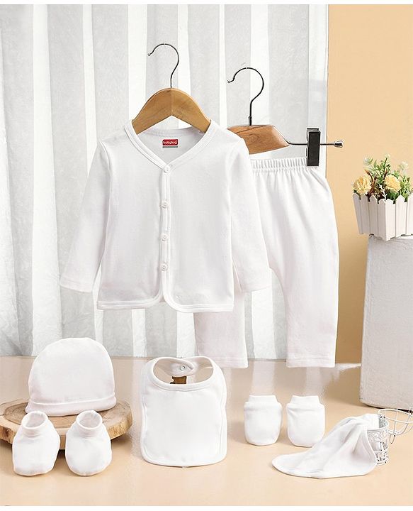 Babyhug 100 % Cotton Baby Clothing Gift Sets Pack of 7 - White