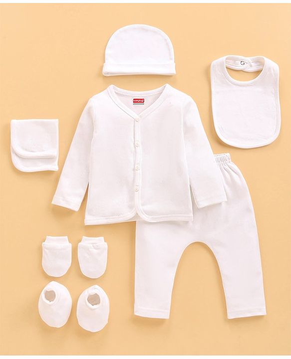 Babyhug 100 % Cotton Baby Clothing Gift Sets Pack of 7 - White