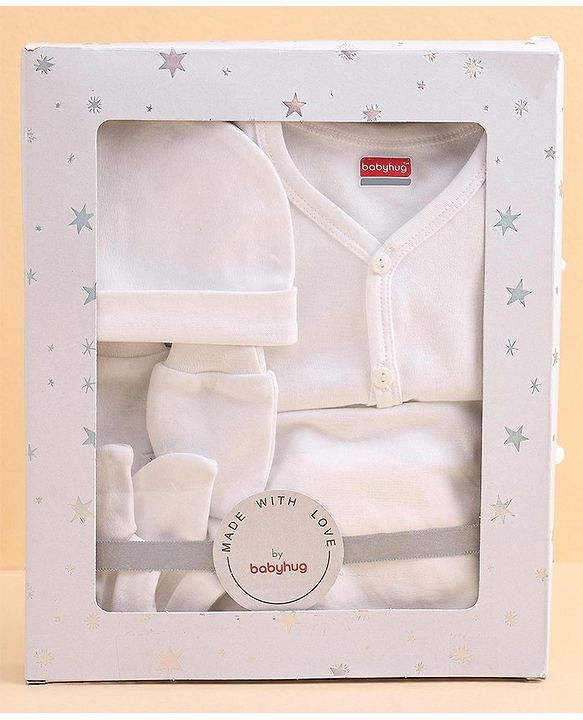 Babyhug 100 % Cotton Baby Clothing Gift Sets Pack of 7 - White