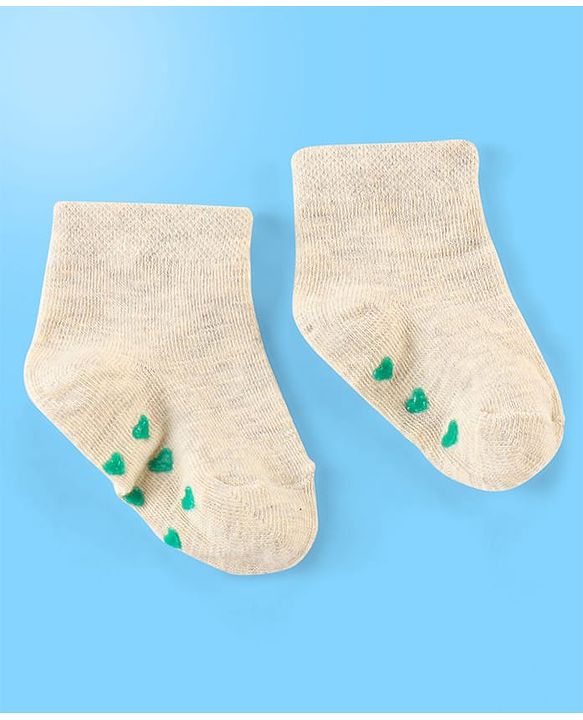 Cute Walk by Babyhug Anti Bacterial Anti Skid Ankle Length Cotton Knit Socks Floral Design Pack of 3 - Pink White & Beige