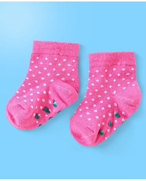 Cute Walk by Babyhug Anti Bacterial Anti Skid Ankle Length Cotton Knit Socks Floral Design Pack of 3 - Pink White & Beige