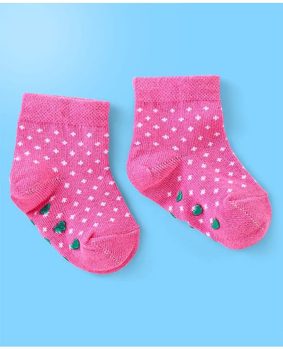 Cute Walk by Babyhug Anti Bacterial Anti Skid Ankle Length Cotton Knit Socks Floral Design Pack of 3 - Pink White & Beige