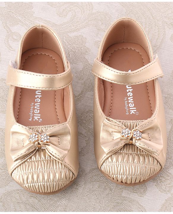 Cute Walk by Babyhug Bellies with Velcro Closure & Bow Applique - Golden