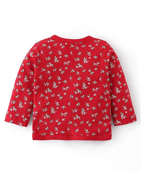 Babyhug 100% Cotton Full Sleeves Front Open Vests Floral & Dot Print Pack of 3- Pink Blue & Red