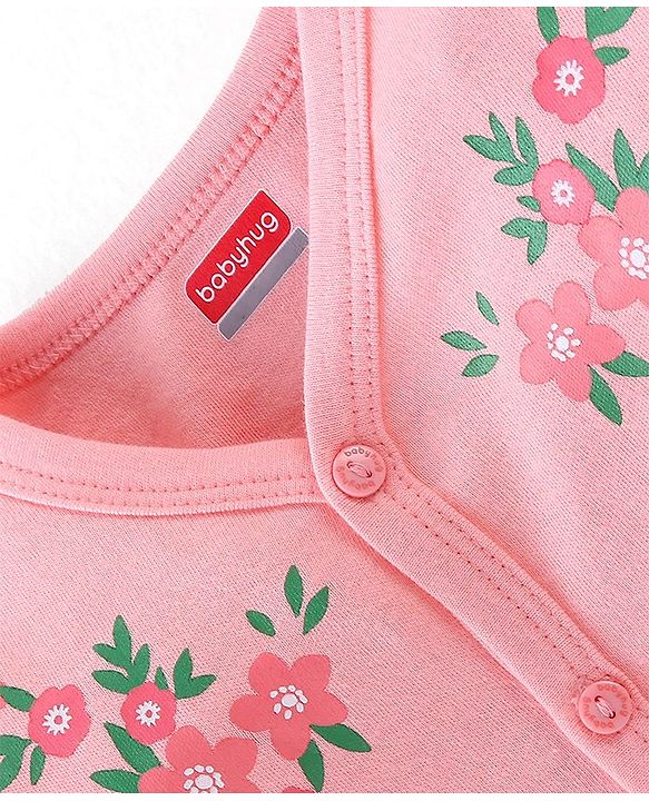 Babyhug 100% Cotton Full Sleeves Front Open Vests Floral & Dot Print Pack of 3- Pink Blue & Red