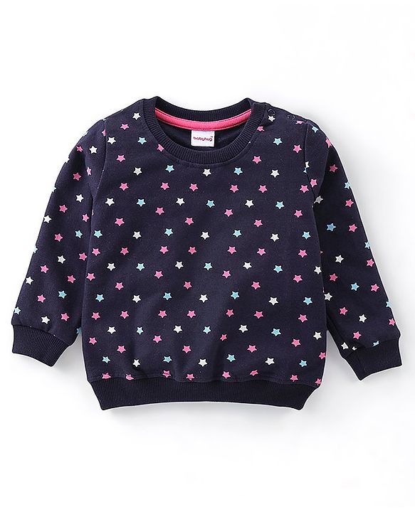Babyhug Cotton Knit Full Sleeves Sweatshirts with Star Print Pack of 2 - Pink & Navy Blue