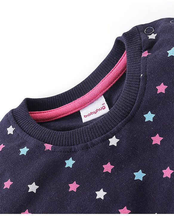Babyhug Cotton Knit Full Sleeves Sweatshirts with Star Print Pack of 2 - Pink & Navy Blue