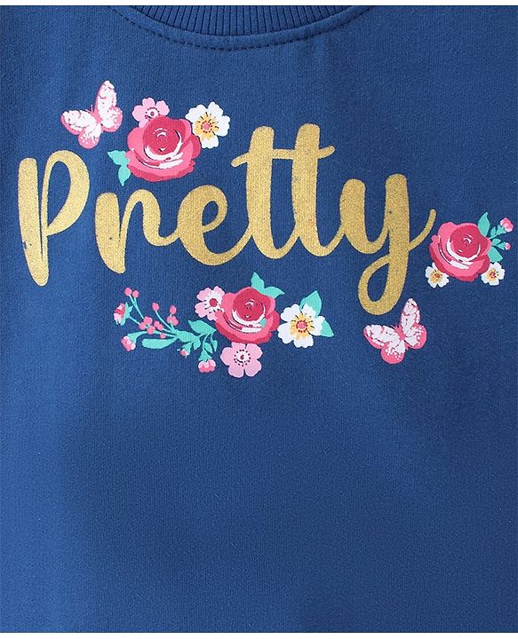 Babyhug Cotton Knit Full Sleeves Sweatshirt Text Print - Navy Blue