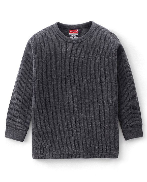 Babyhug Cotton Full Sleeves Solid Thermal Vest-Dark Grey