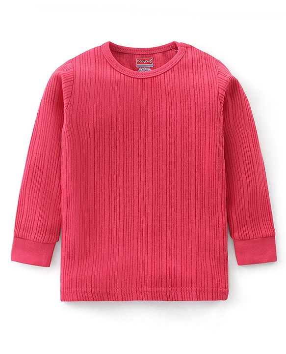 Babyhug Cotton Full Sleeves Solid Thermal Vest- Coral