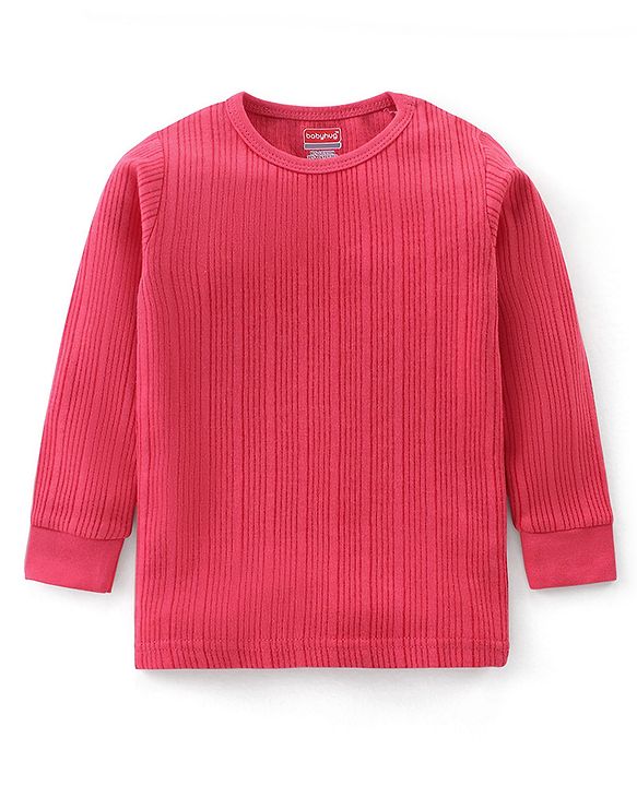 Babyhug Cotton Full Sleeves Solid Thermal Vest- Coral
