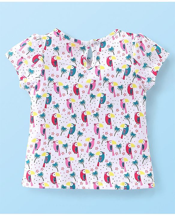 Babyhug Cotton Knit Short Sleeves Inner Tee with Corduroy Frock Parrot Printed  - Yellow