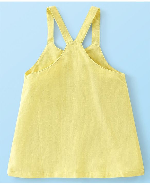 Babyhug Cotton Knit Short Sleeves Inner Tee with Corduroy Frock Parrot Printed  - Yellow
