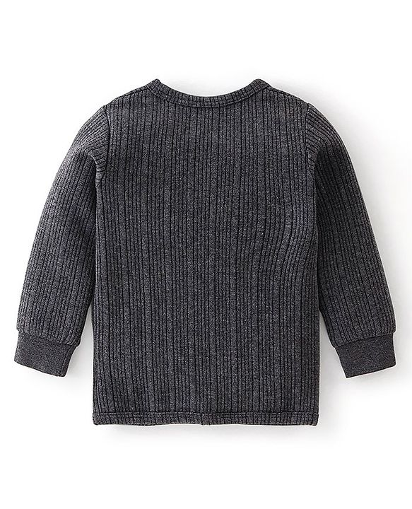 Babyhug Cotton Full Sleeves Front Open Thermal Vest With Solid Colour - Dark Grey