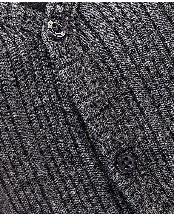 Babyhug Cotton Full Sleeves Front Open Thermal Vest With Solid Colour - Dark Grey