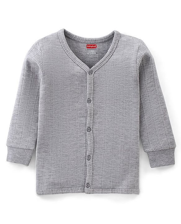 Babyhug Full Sleeves Solid Thermal Vest - Light Grey