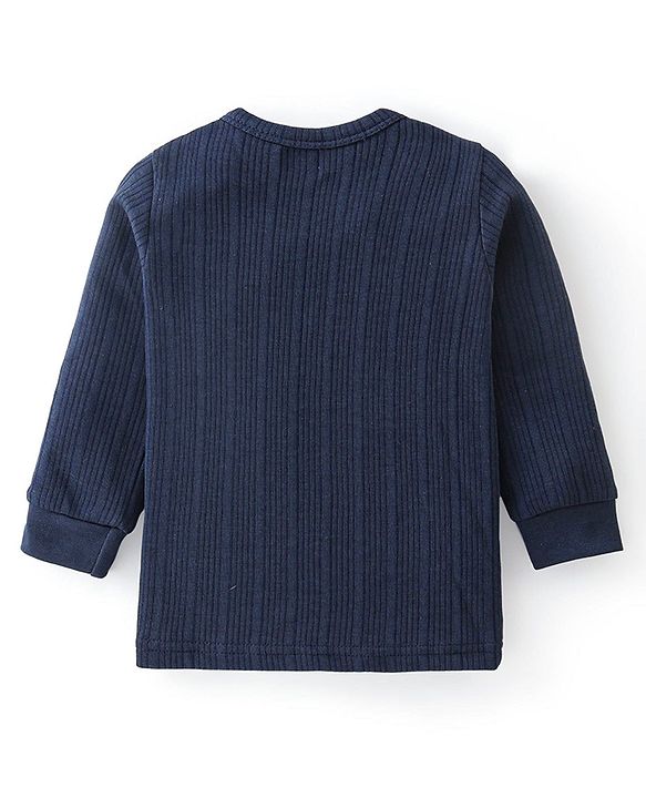 Babyhug Full Sleeves Front Open Solid Color Thermal Wear - Dark Navy Blue